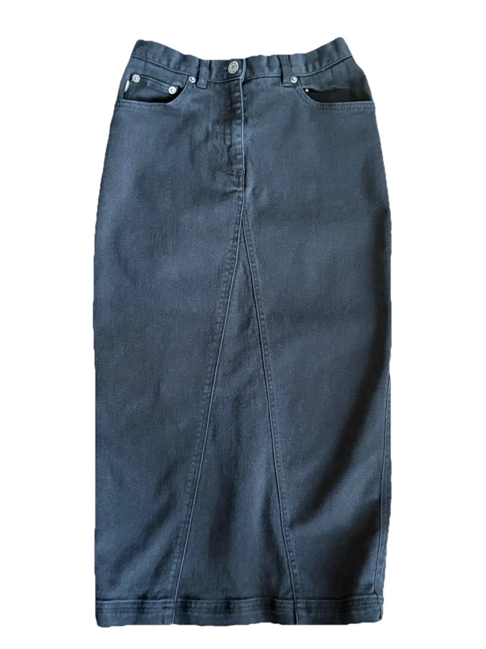 Lauren Jeans Co. Black Denim Maxi Skirt Back Slit Vintage Women’s 2 Petite EUC